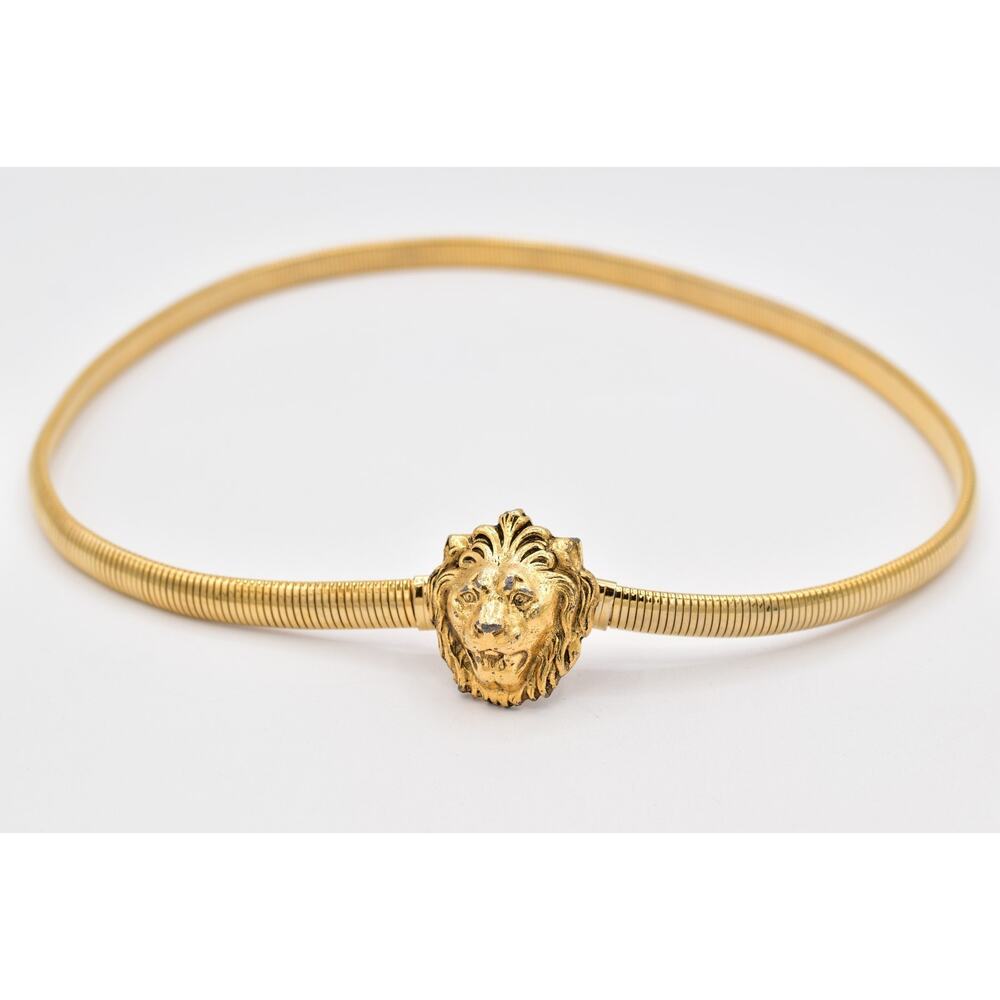 Vintage Accessocraft Gold Lion Head Stretch Omega Chain Belt 27–34" Made USA 80s
